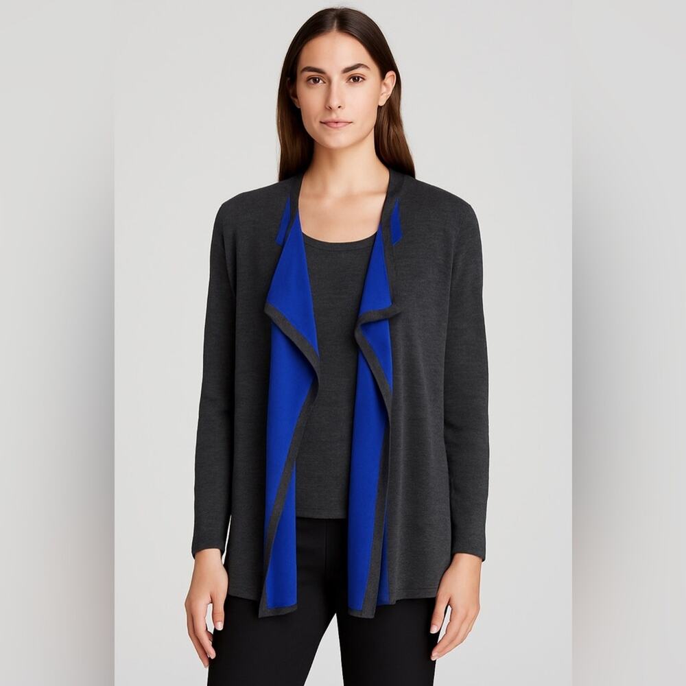 Lafayette 148 New York 100% Wool Open Cardigan Sweater Tank Set Gray Blue Medium